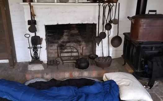 Sleeping bag set up at Old Alabama Town, a historical village in Montgomery, Alabama. (Joe McGill) 