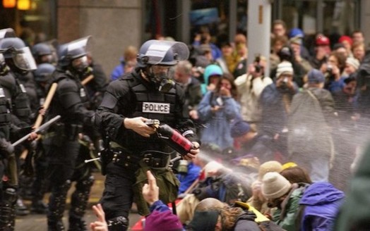 The Seattle demonstrations against the World Trade Organization in 1999 are seen as turning point in how police handle protests. (Steve Kaiser/Flickr)