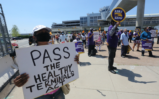 Workers rallied at John F. Kennedy International Airport in New York when the Healthy Terminals Bill was passed in July. (Photo: 32BJ SEIU)