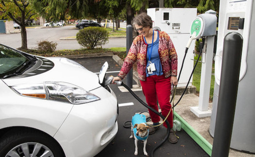 Oregon scored high points in a report on electric vehicles for ensuring in its building codes that new buildings are wired to charge them. (Oregon Dept. of Transportation/Flickr)