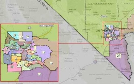 State assembly district maps, including this close-up of Las Vegas, are likely to change once lawmakers incorporate the new 2020 census data. (Nevada Legislative Counsel Bureau GIS)