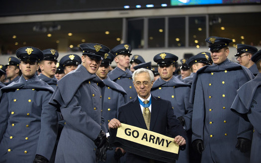 Medal of Honor recipient Jack H. Jacobs spends time with Cadets from the U.S. Military Academy during the 113th Army vs. Navy football game Dec. 8, 2012, in Philadelphia. (U.S. Army Photo by Staff Sgt. Teddy Wade/Released)