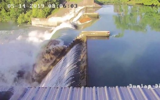 Collapse of the 90-year-old Lake Dunlap Dam spillway in 2019 because of aging structural steel highlighted infrastructure needs in Texas. (Guadalupe-Blanco River Authority)