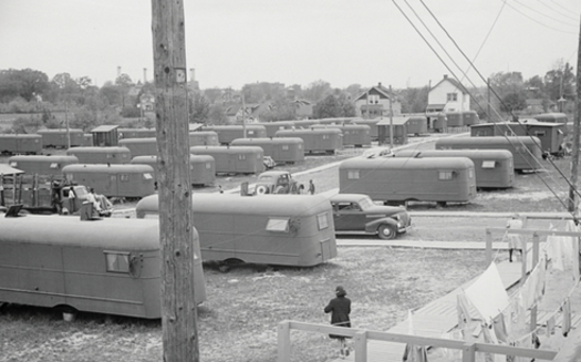 A new report looks at policies like eminent domain, which displaced historic Black communities in Northern Virginia. Here, a trailer camp serves removed Black residents in Arlington, 1942. (Library of Congress)