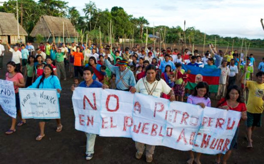 Indigenous people in Peru demonstrate against oil drilling in 2013. (Amazon Watch)