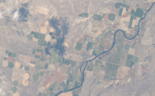 Grand View, ID, home to a waste site that accepts hazardous material, is located about 50 miles south of Boise on the Snake River. (NASA/Wikimedia Commons)