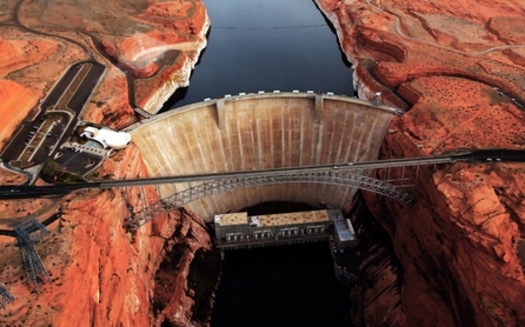 Glen Canyon Dam is 710 feet tall and impounds the Colorado River to form the 26-million-acre-foot Lake Powell reservoir. (shuvro ghose/Adobe Stock)