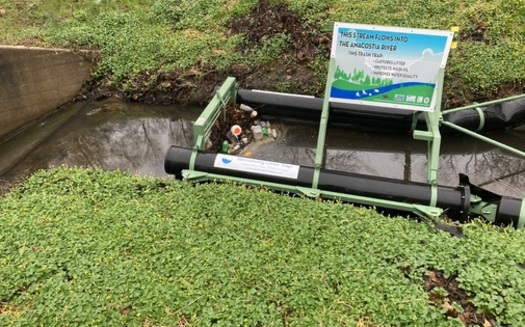 A litter trap has been installed in the Lockridge Drive Tributary. In 2021, Anacostia Riverkeeper and volunteers collected 12,440 pounds of trash from the shoreline and neighboring tributaries. (Courtesy Chesapeake Bay Trust)