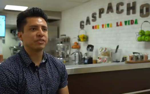 Julio Ortiz owns Gaspachos restaurant in Sacramento, one of 4.2 million small businesses in California. <a href=