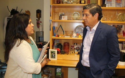 Compassion & Choices Latino engagement director Maria Otero meets with Hispanic Heritage Foundation CEO Antonio Tijerino to discuss a partnership to promote end-of-life planning. (Compassion & Choices)