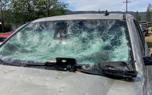 Nearly every vehicle in the town of Wallowa, Ore., was affected by a hailstorm in August.(Marika Straw)