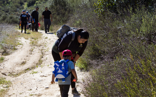 Families hike in the mountains near Riverside, Calif. (Hispanic Access Foundation)