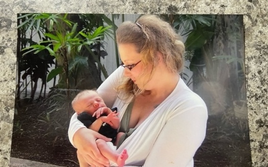 Tamara Loertscher holds her son, Harmonious Ellner, weeks after his birth in 2015. Loertscher was detained and incarcerated in Taylor County, Wis., during her pregnancy after health officials alleged she was using drugs while pregnant, an allegation she denies. (Photo courtesy of Loertscher.)