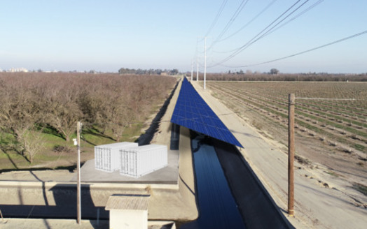 The pilot project in Turlock will test a variety of canal widths and solar panel types. (Solar Aquagrid)