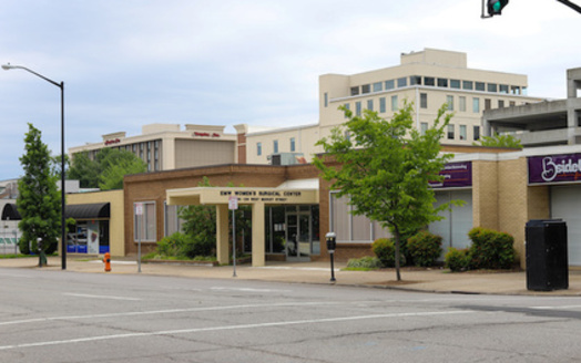 The entrance of the EMW Surgical Center in downtown Louisville, Kentucky, the only abortion center left in the Commonwealth before the state's trigger law went into effect last year. (Adobe Stock)<br />