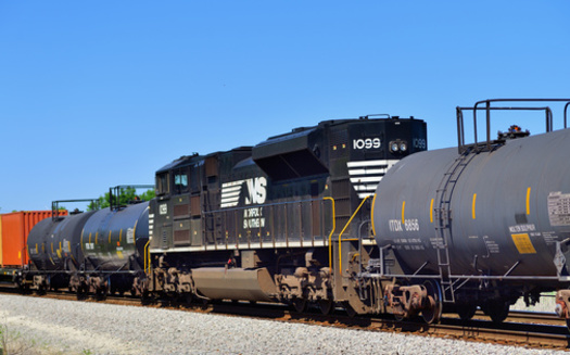Norfolk Southern freight trains are common sights along Indiana highways. (Adobe Stock)