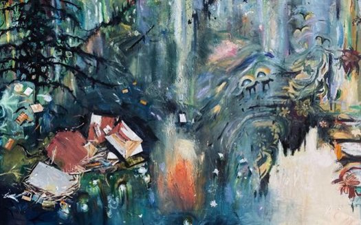 Some of the art to be featured at the Regenerative Gala was produced on upcycled canvas. Here we see a detail from the painting, 
