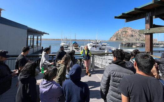 Student leaders learn about the estuary near Morro Rock, which is part of the proposed Chumash Heritage National Marine Sanctuary. (Kai Monge)