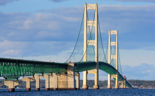 The Enbridge Line 5 oil pipeline runs for four miles on the bottom of the Straits of Mackinac, carrying millions of gallons of crude each day from Canada to Michigan. (Adobe Stock)