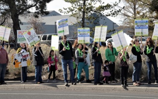 More than 600 people showed up to be part of an informational picket for nurses held outside St. Charles Bend on Apr. 24. (Oregon Nurses Association)