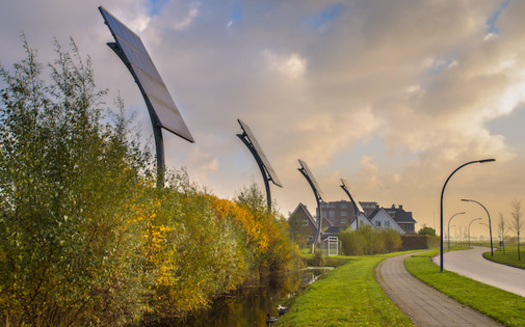 Community solar projects can make solar energy accessible to residents who may not be able to install solar panels on their own home, according to the National Association of Home Builders. (Adobe Stock)<br />