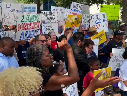 Parents, educators and others protested Thursday ahead of the first public board meeting since the Texas Education Agency took over the Houston Independent School District. (ACLU of Texas)