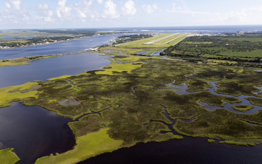 An aerial view shows the salt marsh adjacent to the runway at Naval Station Mayport in Jacksonville, Florida. (Mark Bias) 