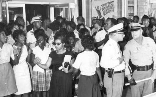 As founders and leaders of the Tallahassee chapter of the Congress of Racial Equality (CORE), Florida A&M University (FAMU) students Patricia and Priscilla Stephens led a series of nonviolent protests in Tallahassee in the early 1960s in front of a segregated theatre in Tallahassee. (State Archives of Florida)