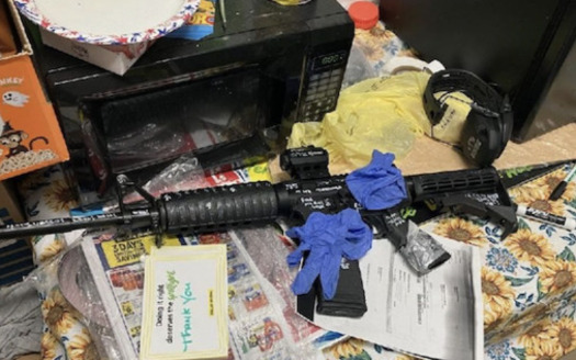 The Jacksonville Sheriff's Office released a photo of a firearm used in the Saturday shooting, which shows several swastikas drawn on it. (Jacksonville Sheriff's Office)