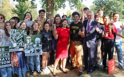 Lawmakers and environmental groups celebrate creation of the American Climate Corps. It's part of the Biden administration's Justice40 Initiative, which aims to ensure that 40% of the overall benefits of certain federal investments flow to disadvantaged communities that have been overburdened by pollution. (Office of Sen. Ed Markey)