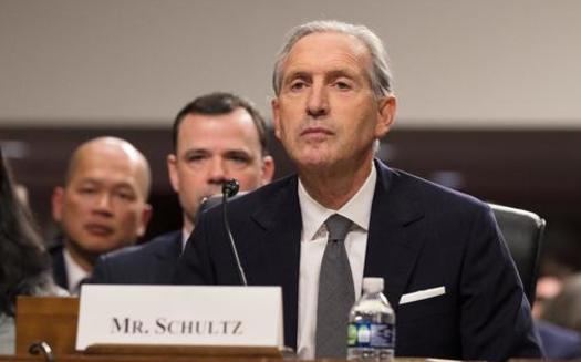 Starbucks CEO Howard Schultz testified in March before the U.S. Senate Committee on Health, Education, Labor and Pensions regarding the company's labor practices. (U.S. Senate)