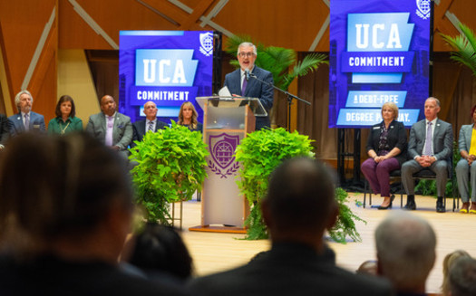 University of Central Arkansas President Houston Davis announced the launch of the UCA Commitment. Incoming Freshman students will start fall 2024. (University of Central Arkansas)