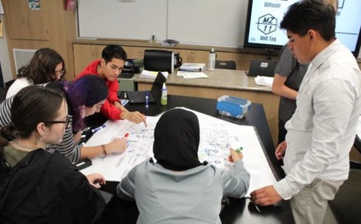 Students in Porterville, Calif., work on a project as part of the green curriculum offered via a partnership with the nonprofit Climate Action Pathways for Schools. (CAPS)