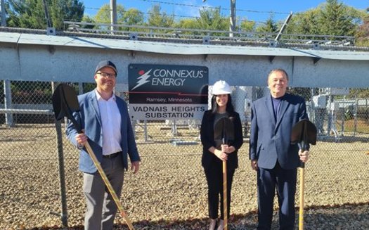 Elected leaders and Connexus Energy officials gathered for a groundbreaking ceremony in October to announce the planned installation of a battery storage system inside the company's Vadnais Heights substation. (Photo courtesy of CEEM)