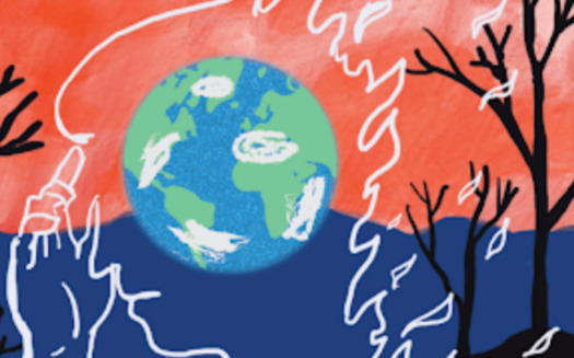A detail from an illustration created by Hopelab depicts climate anxiety among youth. (Julie Tinker/Hopelab)