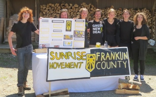 Members of the Sunrise Movement in Franklin County, Maine, advocate for a Green New Deal. The Fifth National Climate Assessment showed greenhouse gas emissions in the United States fell 12% from 2005 to 2019 but will need to decrease 6% annually to meet international climate goals. <br />