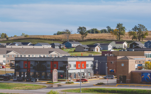 Downtown Winnebago is in northeast Nebraska's Thurston County. The Ho-Chunk Village housing development can be seen in the background. (Photo courtesy HCCDC)