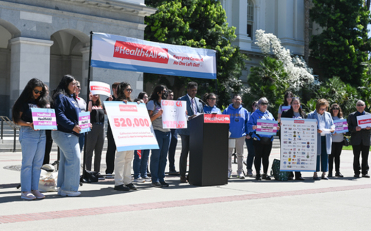 The Health4All Coalition rallied in Sacramento on Monday, asking state lawmakers to open up the Covered California health insurance exchange to all people, regardless of their immigration status. (Ed Sifuentes/CA Immigrant Policy Center)