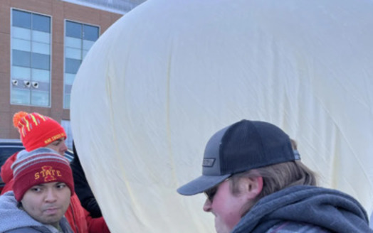The eclipse balloon, test-launched here by Iowa State students, is part of the University's High Altitude Balloon Experiments in Technology program. (Iowa State University) 