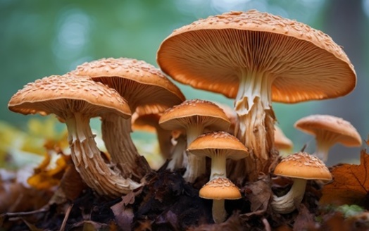 Fungal decay and fire both break down hydrogen and carbon bonds, a process that releases energy. But while fire releases heat, mushrooms absorb that energy like people do when digesting food. (Adobe Stock)