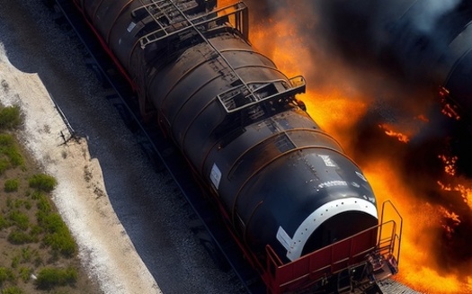 After Norfolk Southern train derailment in East Palestine, Ohio in February 2023, officials set aflame 116,000 gallons of vinyl chloride into the region, citing explosion risk. (Adobe Stock)<br />