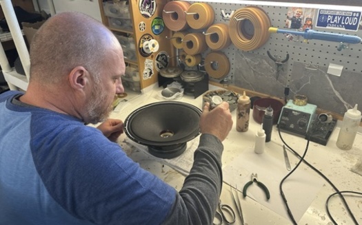 Brian Spane assembles a Weber speaker by hand at the company located in Kokomo, Ind. (TA Weber)