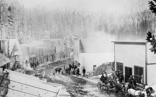 The U.S. Bureau of Land Management claims fire suppression tactics like large-scale logging would cause Garnet Mountains forests to grow back more densely. This 1898 photo of the forest shows it was thick and mature, decades before industrial logging was practiced. (Western Mining History) 