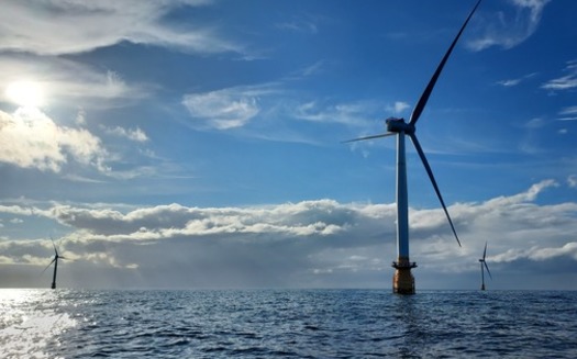 Offshore wind turbines such as these in Maine are currently in the planning stages at sites off of the coast of Morro Bay and Humboldt. (Jack Shapiro/Natural Resources Council of Maine)