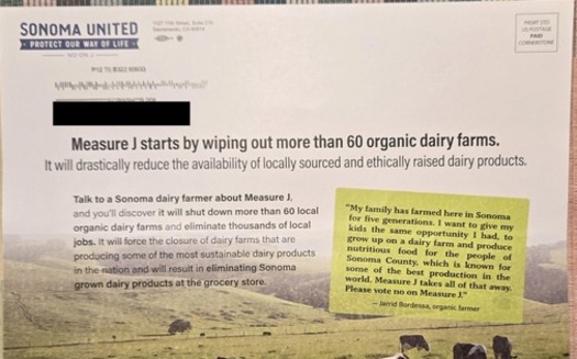 Supporters of Measure J said opposition mailers such as this one were used to spread false claims ahead of the election. (Direct Action Everywhere)
