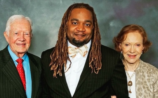 Jimmy Carter, seen here with Mashun D. Simon and Carter's wife Rosalynn, was awarded the Nobel Peace Prize in 2002 for his many years of international humanitarian service. (Photo courtesy of Simon)