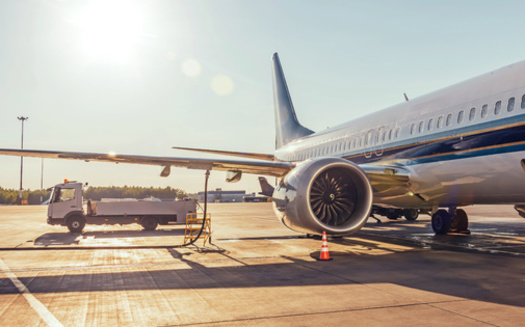 Sustainable aviation fuel is a liquid fuel used in commercial aviation. It reduces carbon dioxide emissions by up to 80%, according to the International Air Transport Association. (Adobe Stock)