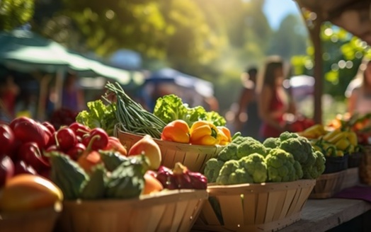 Farmers markets encourage consumption of fruits and vegetables, which is much more climate-friendly compared with a meat-based diet. (Corey/Adobe Stock)