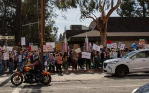 Protestors lined the streets of North Hollywood on Feb. 17 for a 