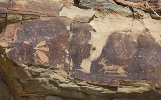 The most common types of vandalism to Indigenous rock art in Wyoming are incised initials, names, <br />and dates and firearm damage, according to a 2024 report. (Tami Freed/Adobe Stock)